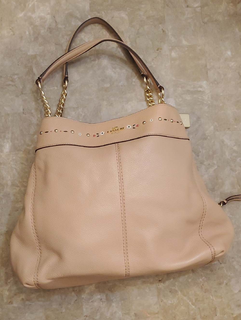 Coach Pebbled Leather Shoulder Bag Purse in Blush/Nude